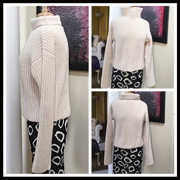 LUCY PARIS IVORY CHUNKY RIBBED TURTLENECK SWEATER - Picture 5 of 7